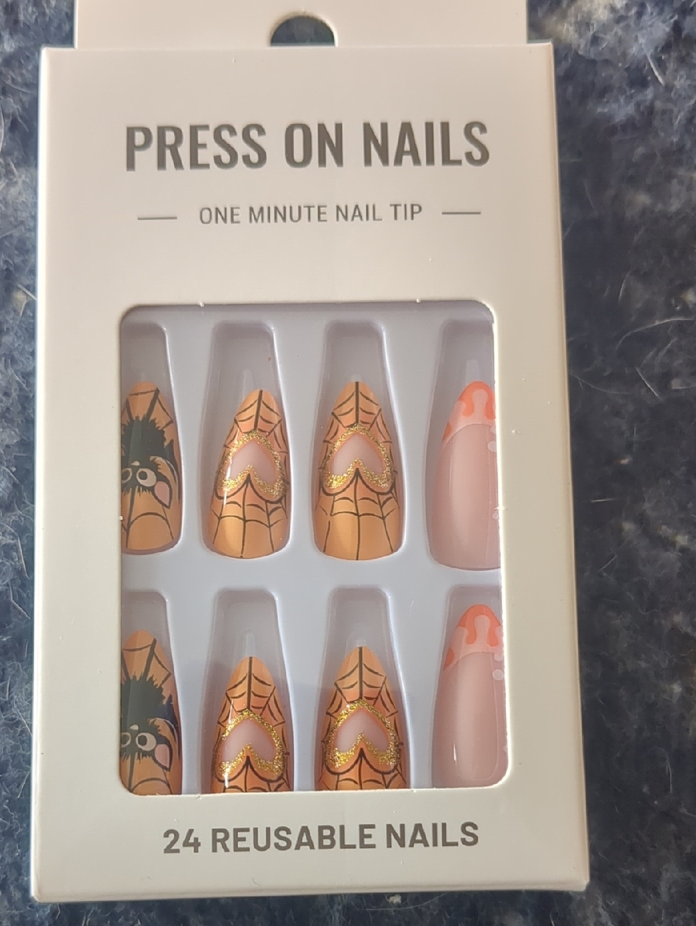 Press On Nails - Reusable Spider Web & Pink Flame Set